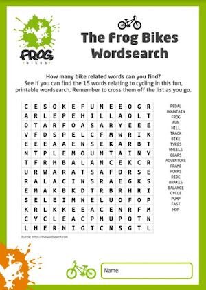 The Frog Bikes wordsearch